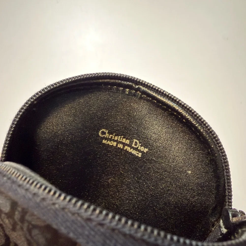 Vintage Dior Black Monogram Coin Purse Gold Plaque Made in France - AUTHENTIC